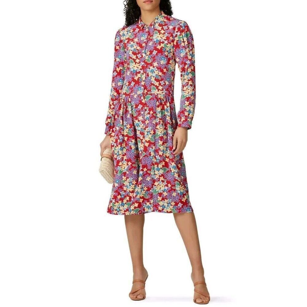 Deborah Lyons Women's Red Floral Dionne Long Sleeve Dress Size 16 MSRP $855